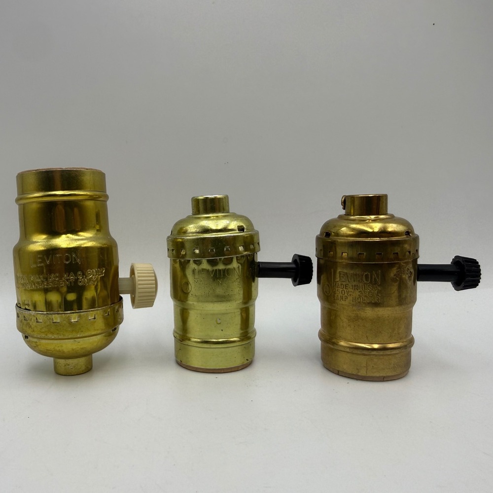 Leviton Brass Lamp Sockets Set of 3 Vintage Turn Knob Light Socket Replacements